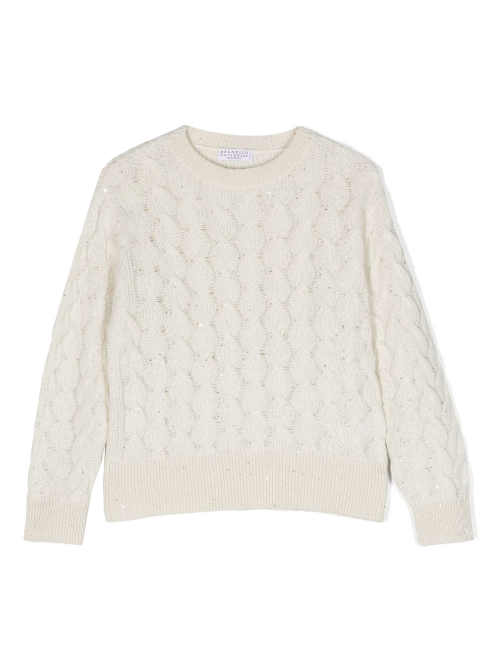 Brunello Cucinelli Kids 粗绞花针织长袖毛衣 - 白色