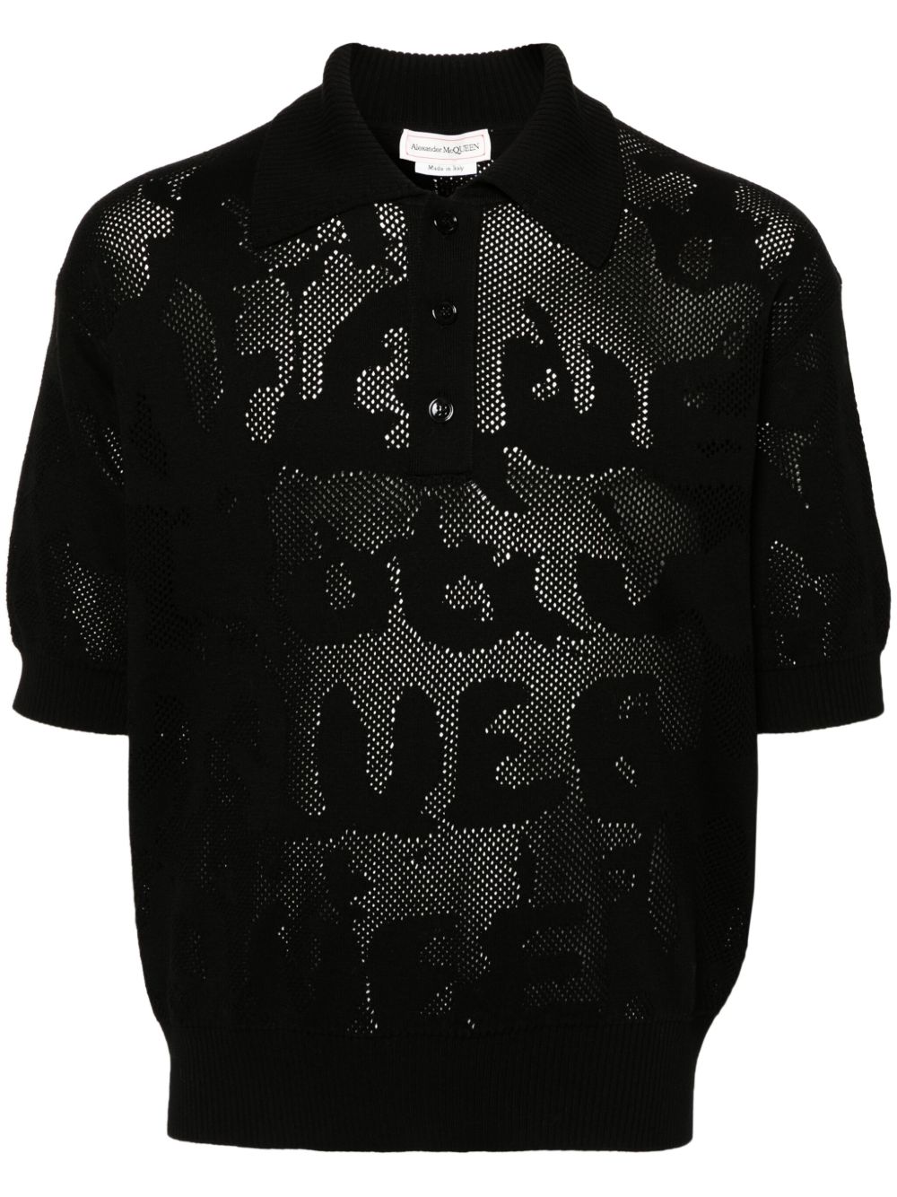 Alexander McQueen 镂空针织棉polo衫 - 黑色