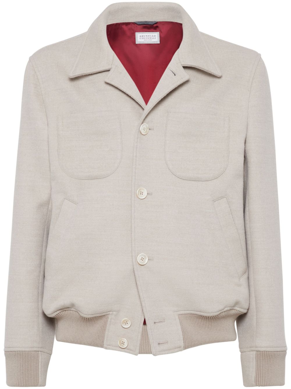 Brunello Cucinelli 长袖羊毛衬衫式夹克 - 中性色
