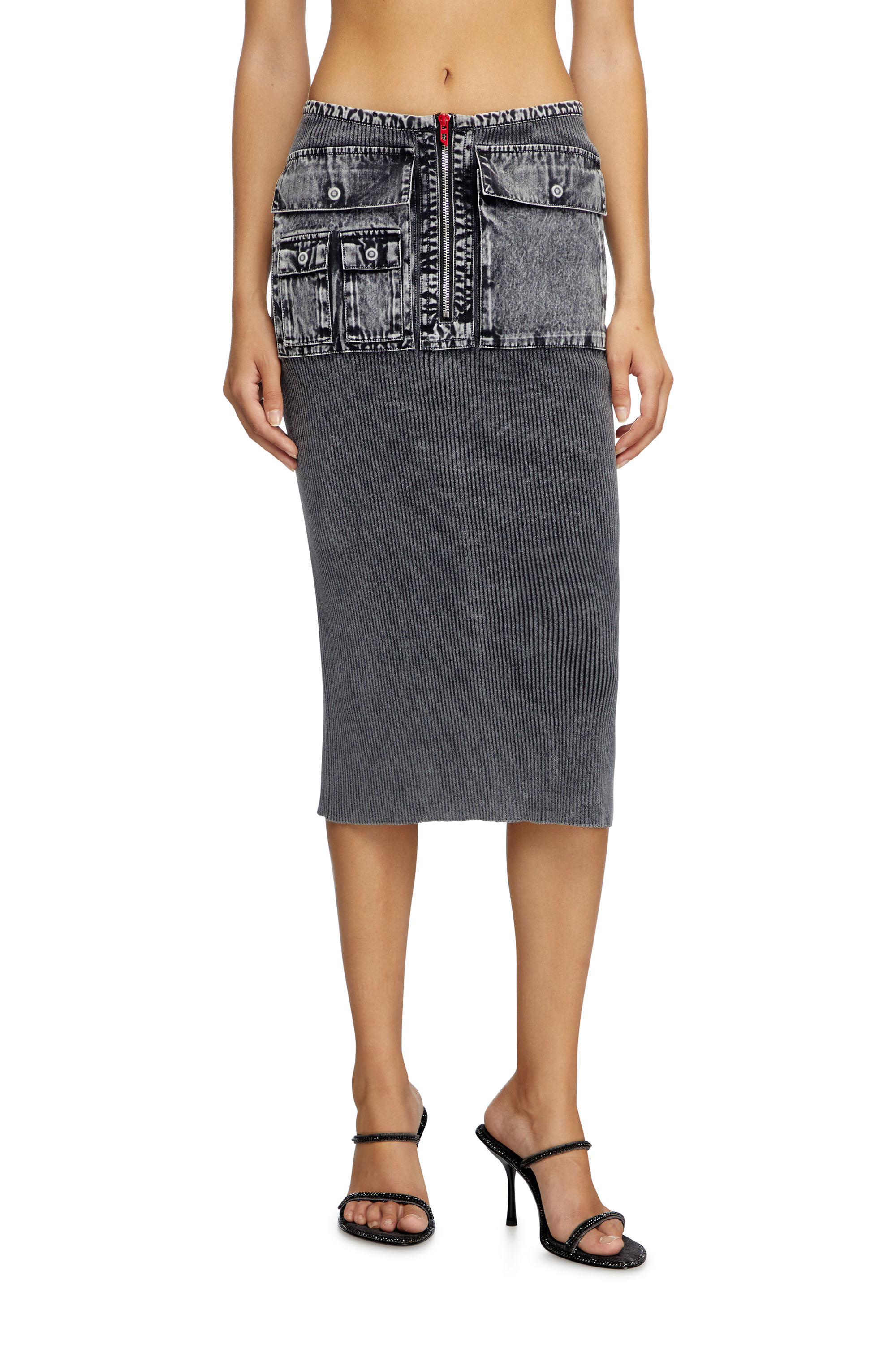 Diesel - Knit midi skirt with denim cargo pockets - Skirts - Woman - Grey