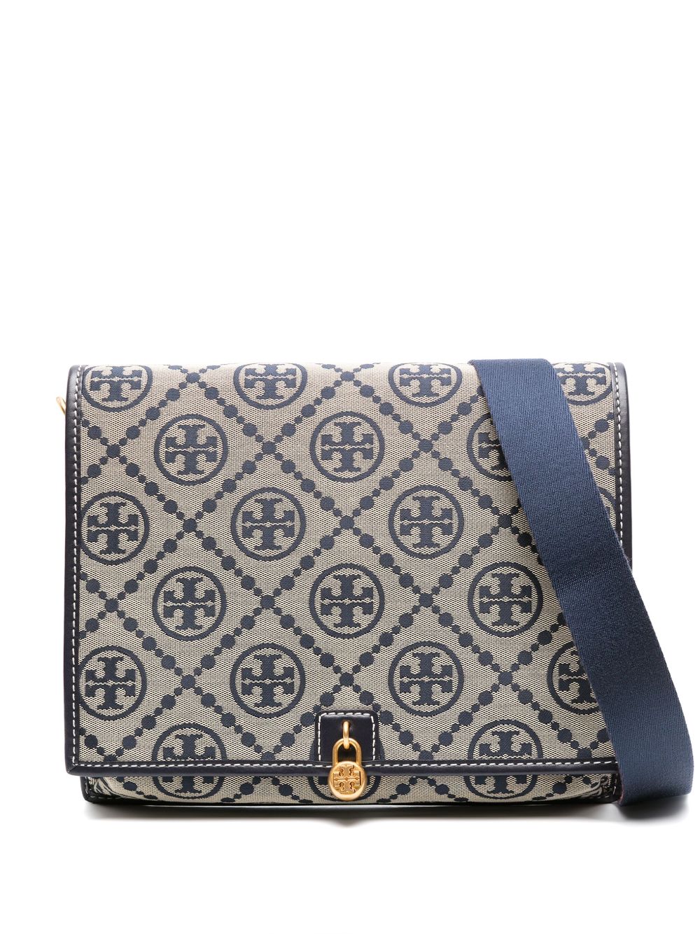 Tory Burch 经典logo提花帆布斜挎包 - 蓝色