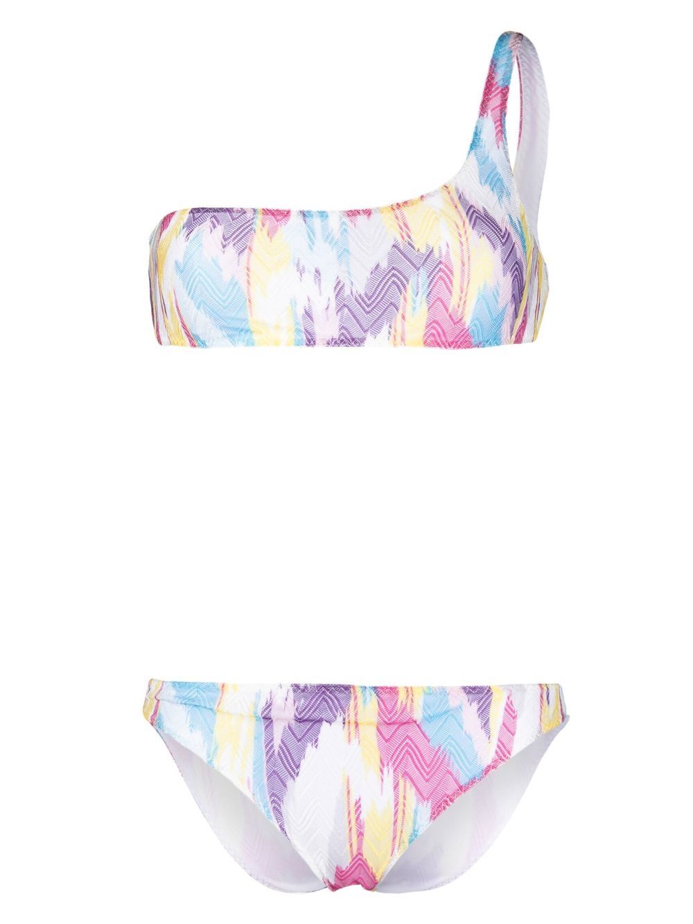 Missoni 不对称Z字形图案编织比基尼套装 - 粉色