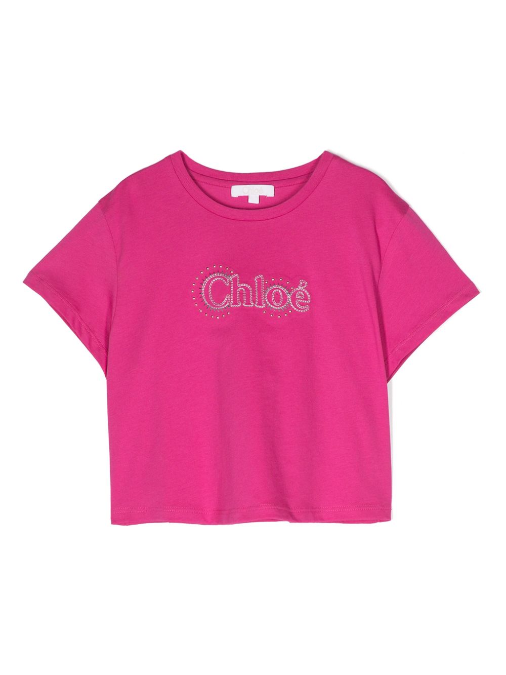 Chloé Kids logo刺绣棉T恤 - 粉色