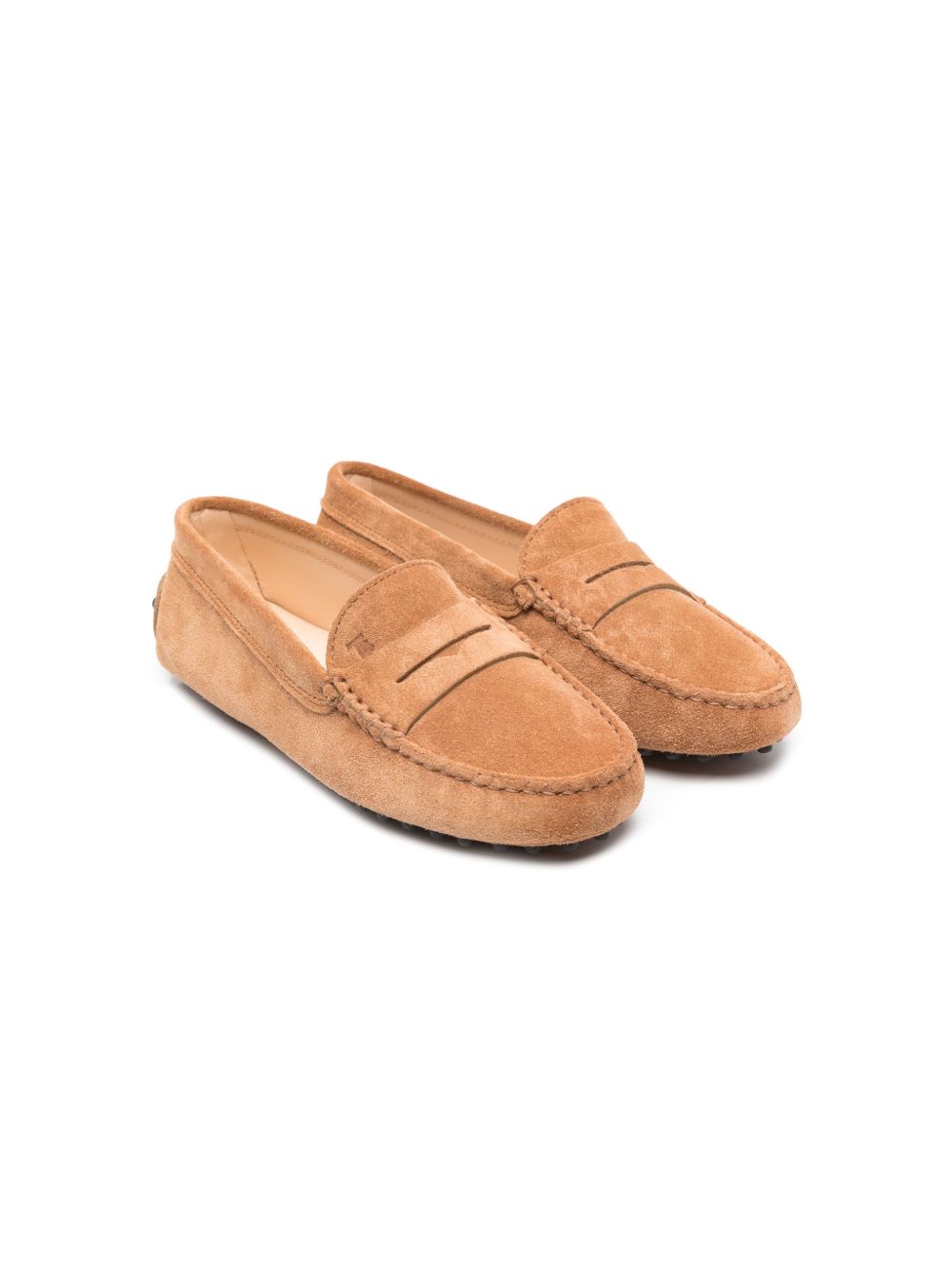 Tod's Kids logo凹面压花经典乐福鞋 - 褐色