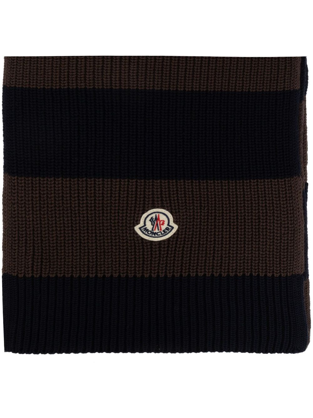 Moncler 条纹棉针织围巾 - 褐色