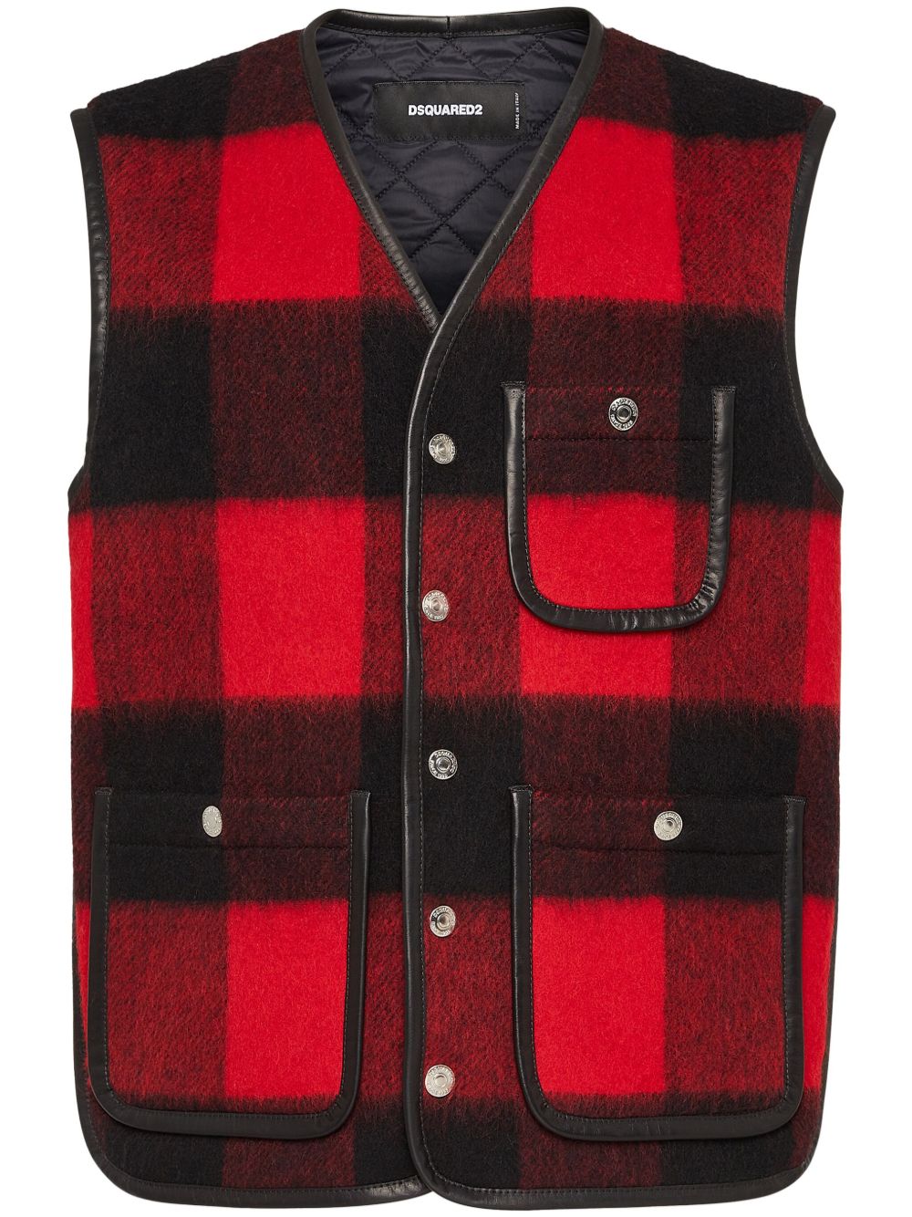 DSQUARED2 格纹羊毛混纺马甲 - 黑色