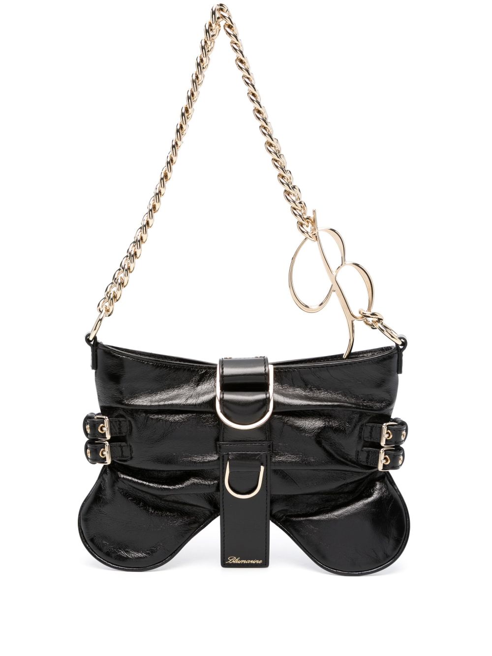 Blumarine Butterfly 中号皮质单肩包 - 黑色