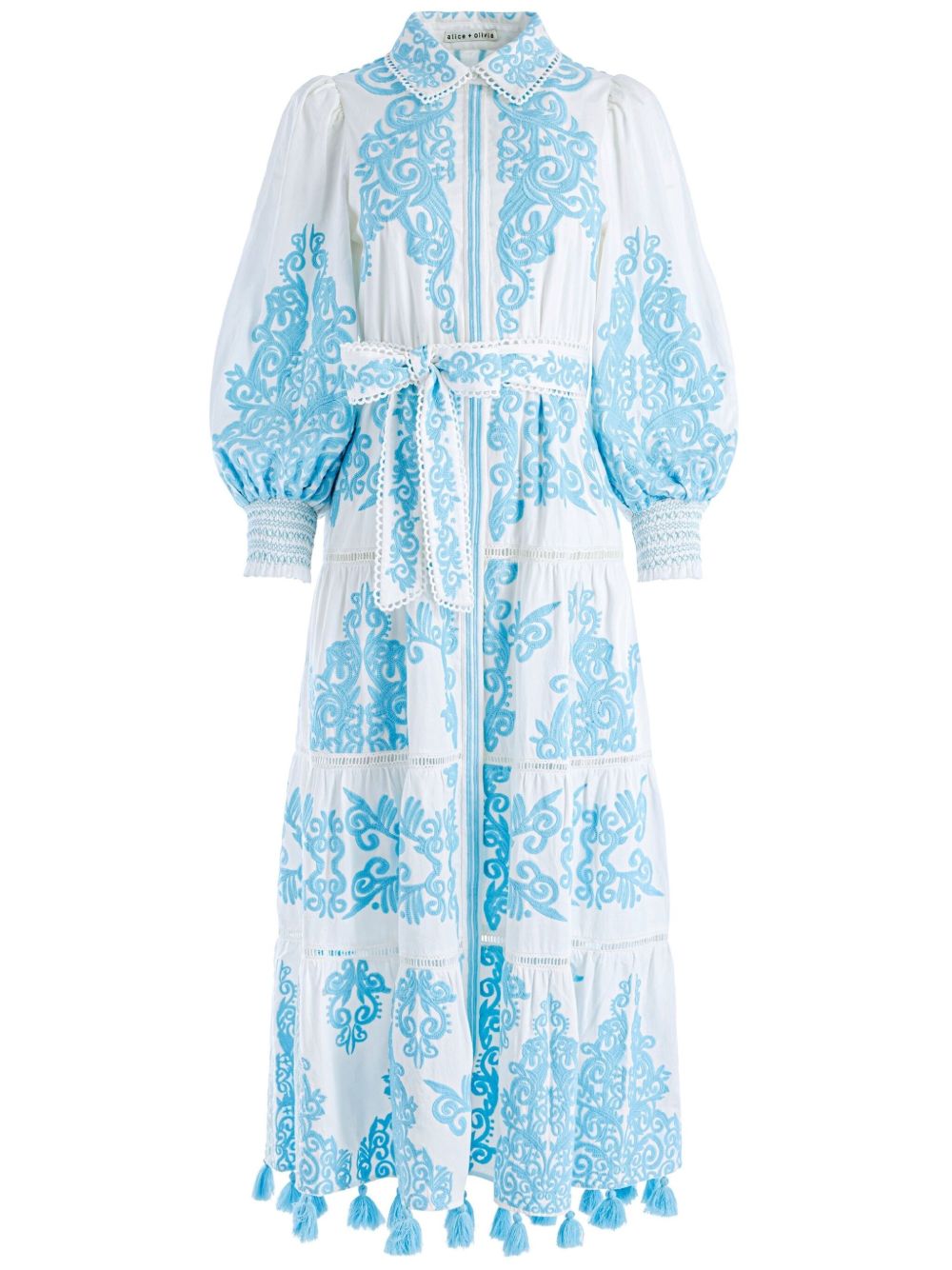 alice + olivia Shira 花卉刺绣衬衫裙 - 白色