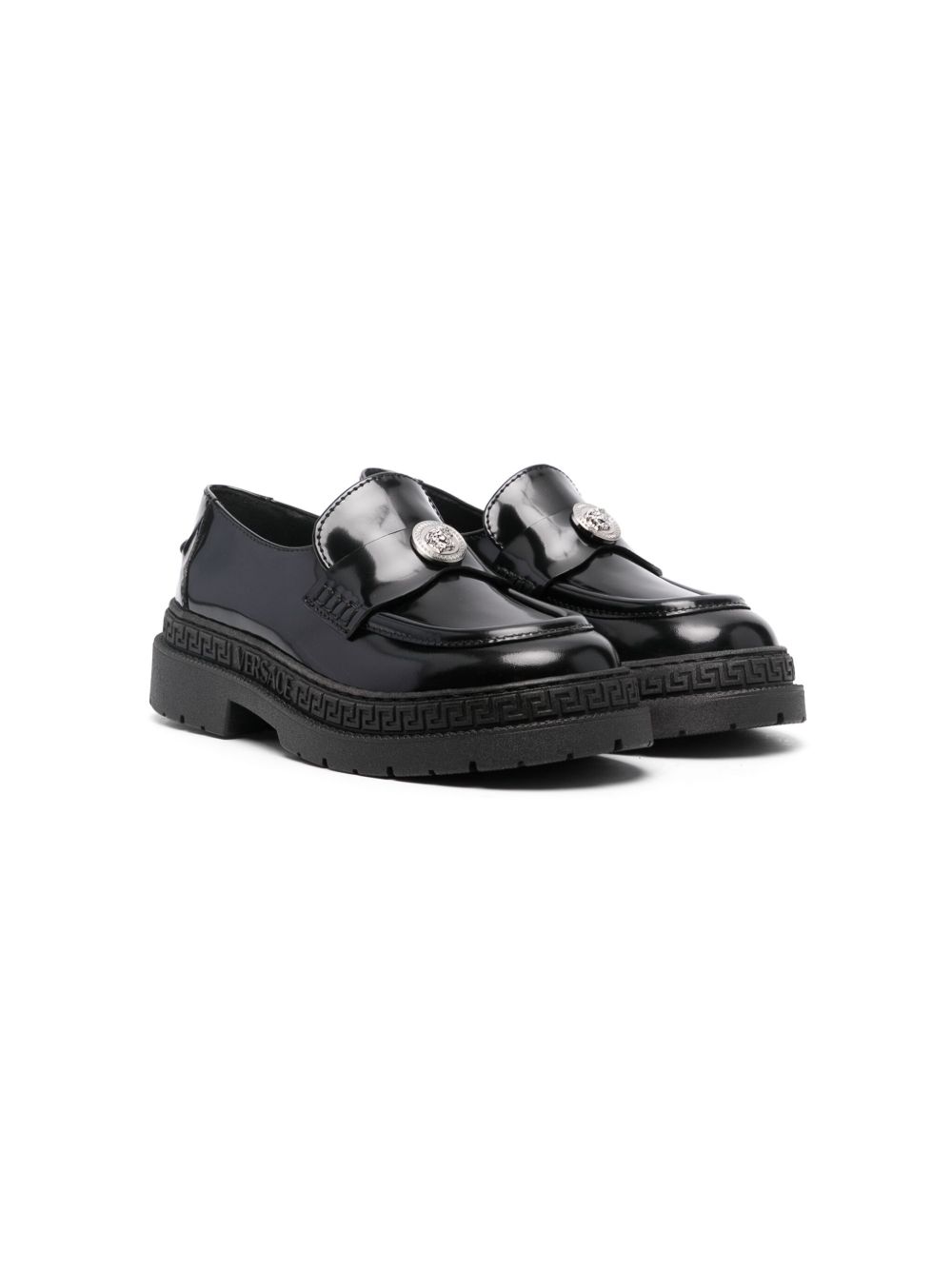 Versace Kids Medusa 皮质乐福鞋 - 黑色