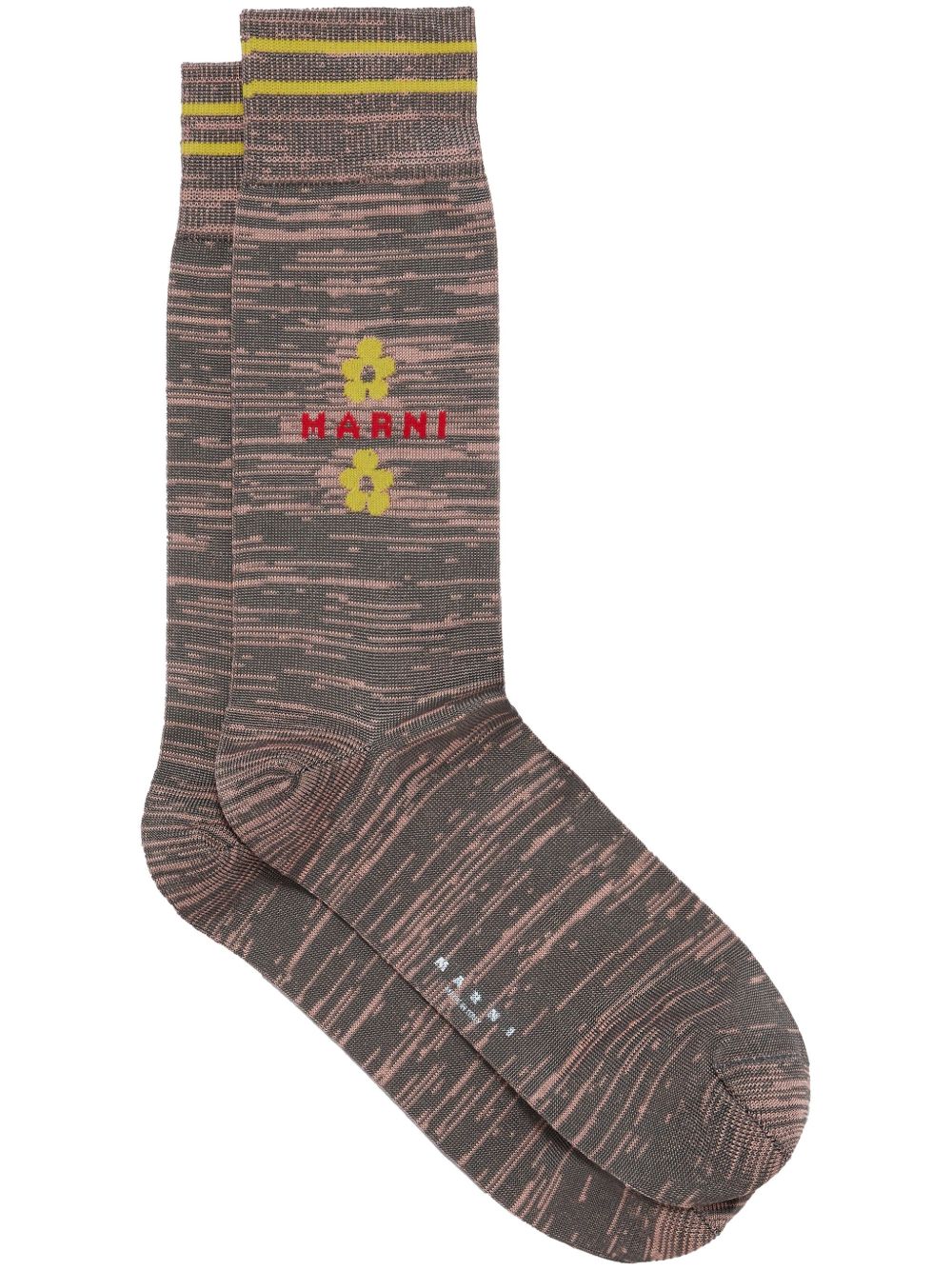 Marni logo嵌花条纹细节针织袜 - 中性色