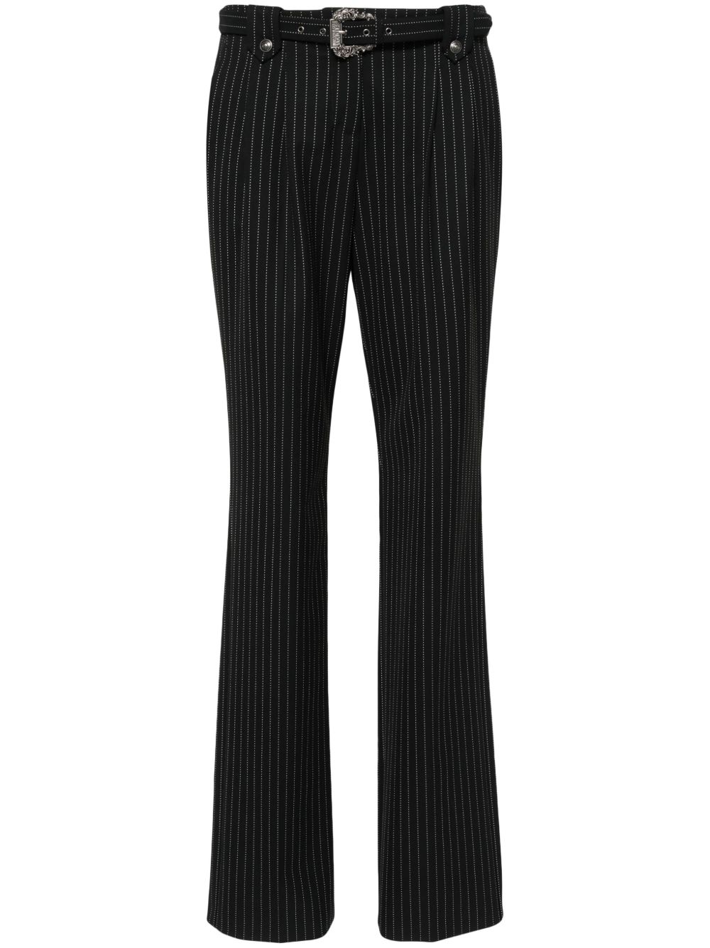 Versace Jeans Couture 细条纹logo雕刻直筒长裤 - 黑色