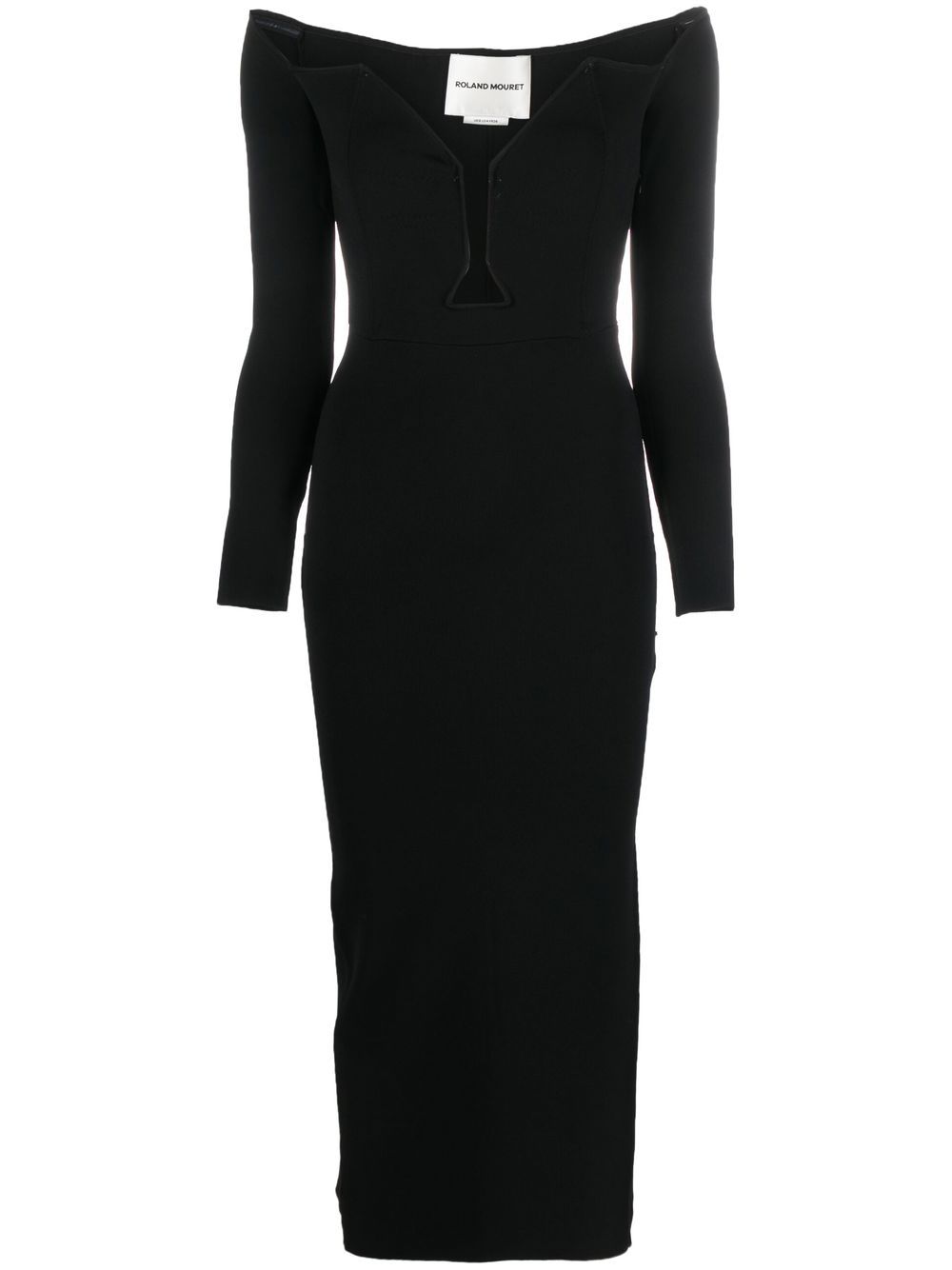 Roland Mouret V领长袖超长连衣裙 - 黑色