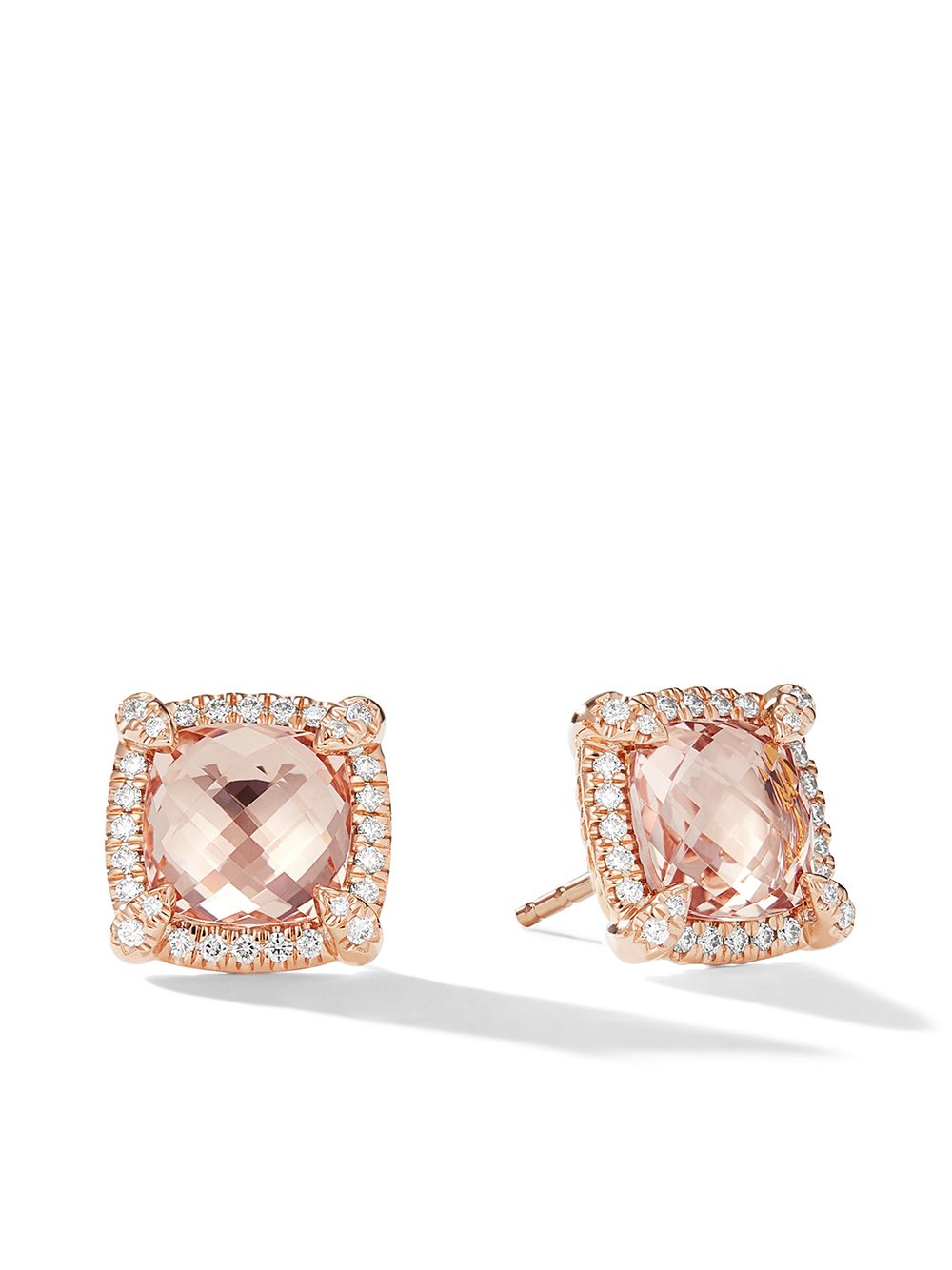 David Yurman 18K玫瑰金 Chatelaine 摩根石钻石耳钉 - 粉色