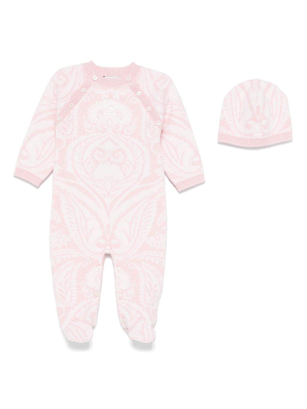 ETRO KIDS 佩斯理嵌花针织连体睡衣 - 粉色