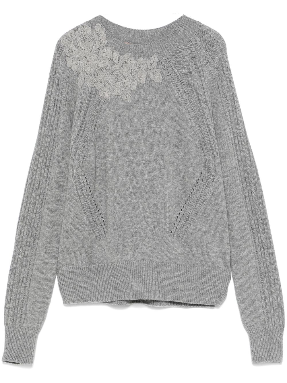 Ermanno Scervino 蕾丝刺绣毛衣 - 灰色