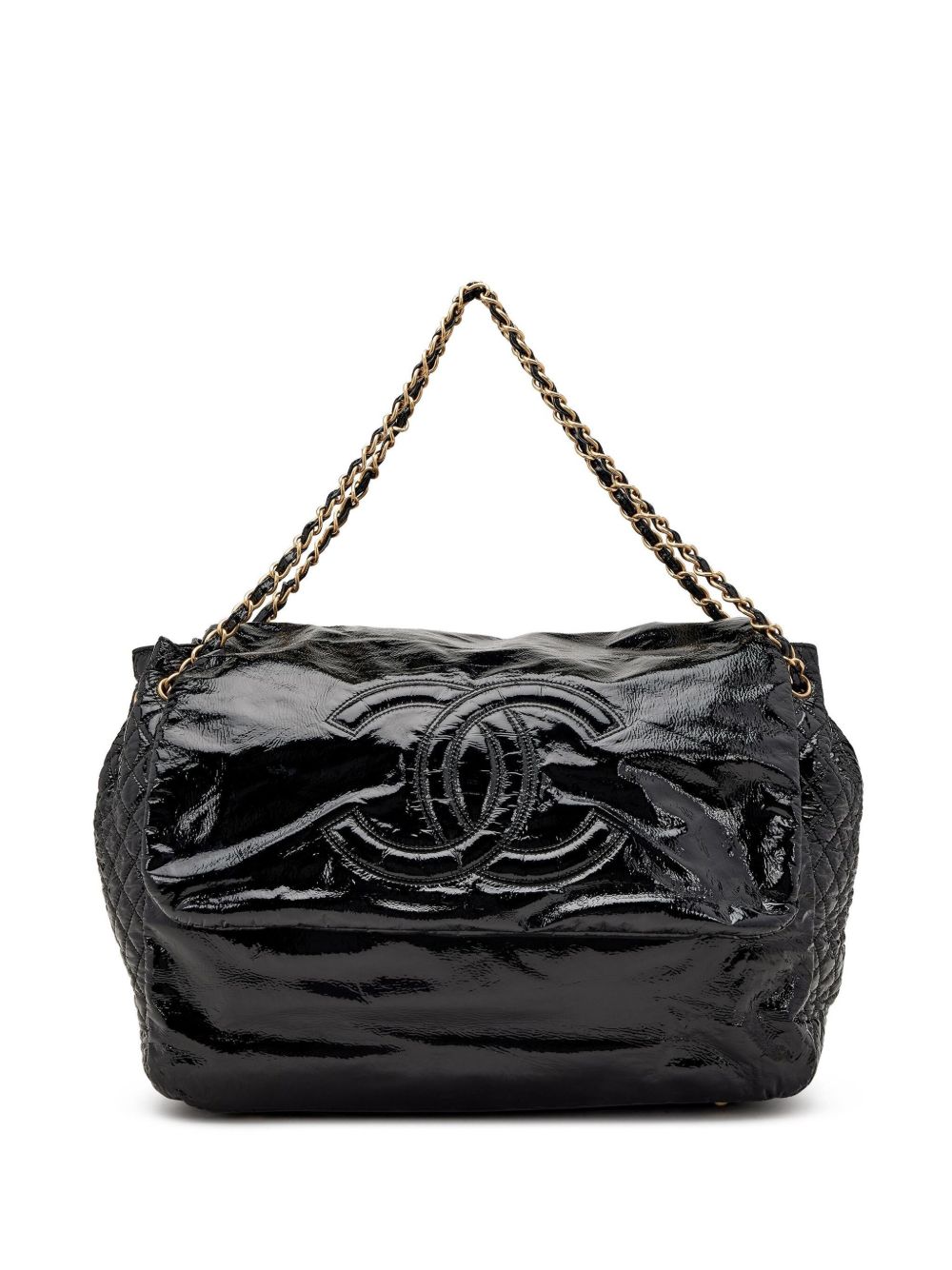 CHANEL Pre-Owned Rock and Chain 漆皮大号单肩包（2006年典藏款） - 黑色