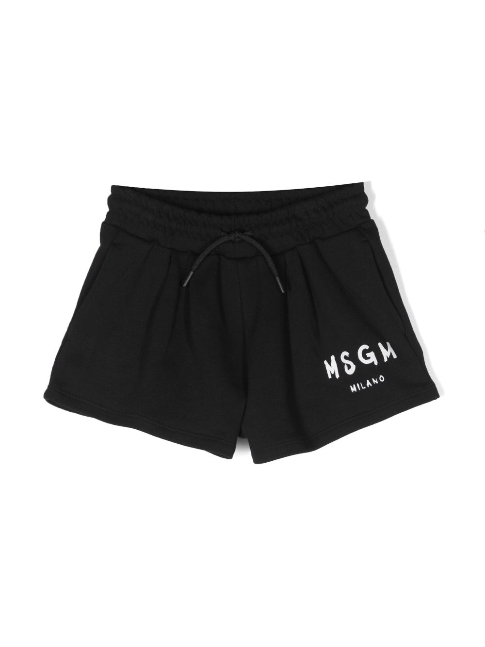 MSGM Kids logo印花棉运动短裤 - 黑色
