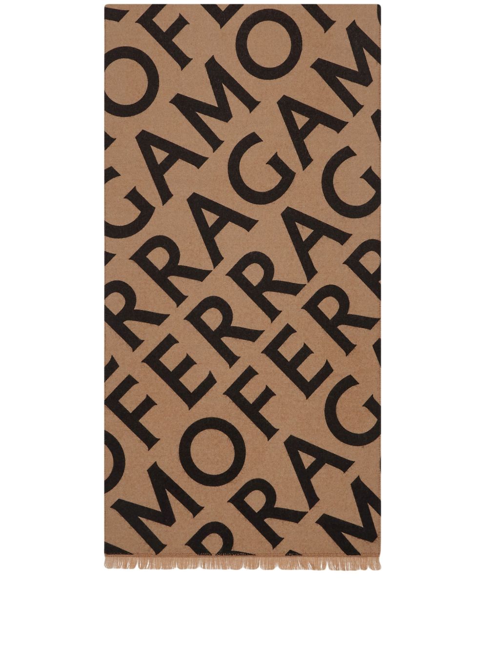 Ferragamo logo嵌花针织流苏围巾 - 中性色