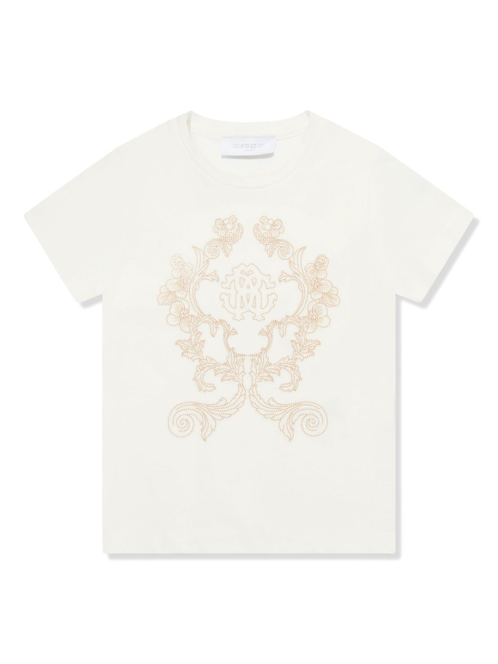 Roberto Cavalli Junior logo刺绣棉T恤 - 白色