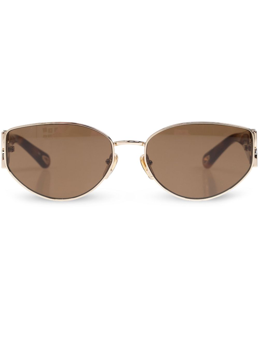 Chloé Eyewear logo雕刻椭圆形镜片太阳眼镜 - 褐色