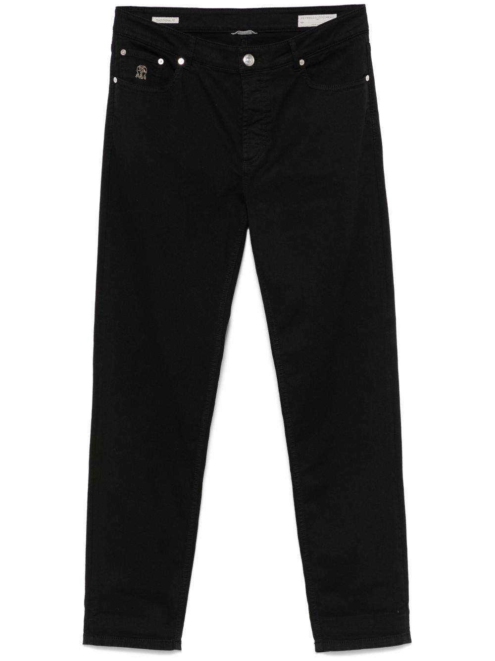 Brunello Cucinelli logo刺绣牛仔裤 - 黑色