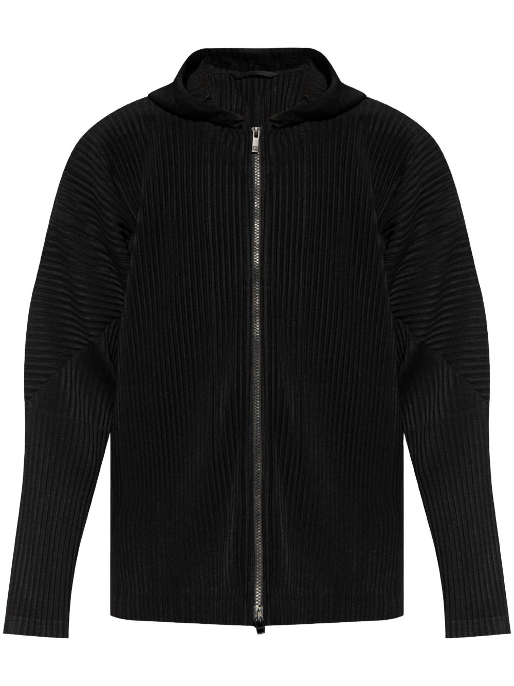 Homme Plissé Issey Miyake 百褶拉链连帽衫 - 黑色