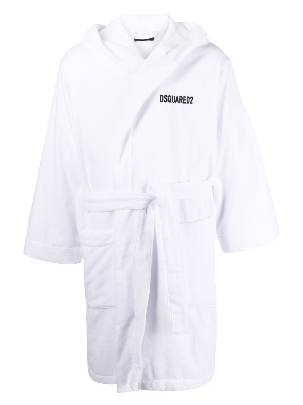 DSQUARED2 logo细节连帽浴袍 - 白色