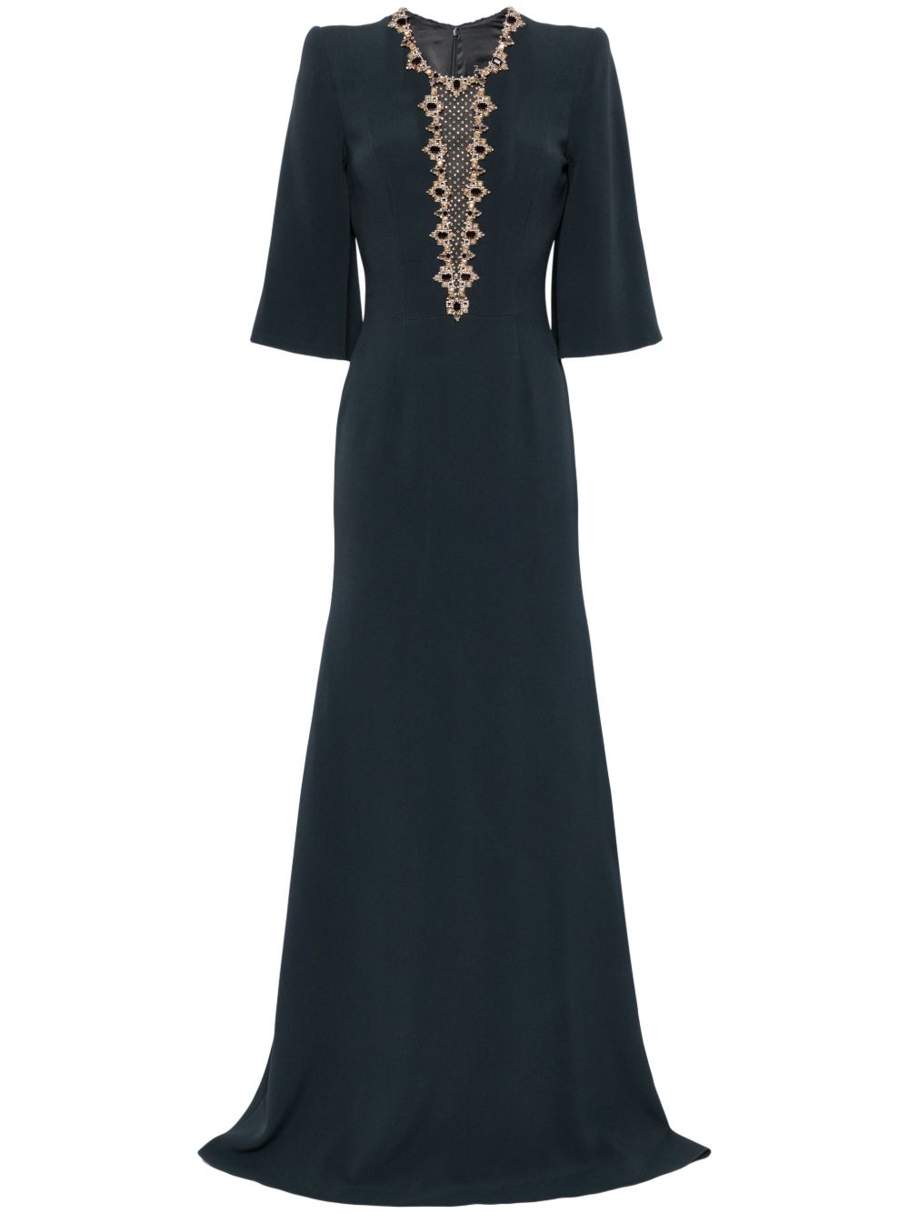 Jenny Packham Mars 晶饰绉纱礼服 - 灰色