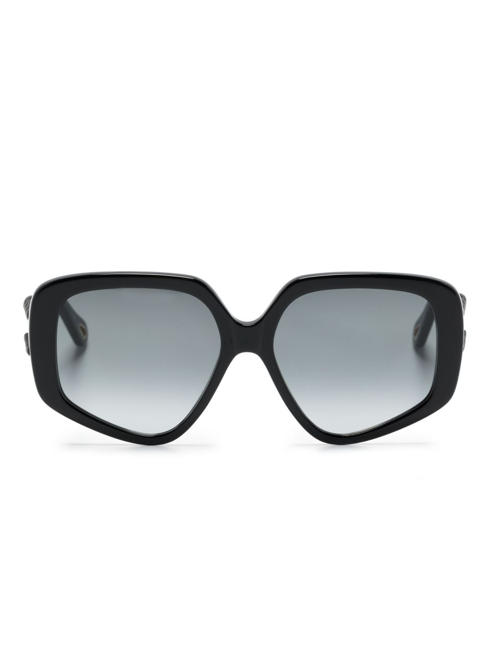 Chloé Eyewear Mony 锁缝针脚细节几何镜框太阳眼镜 - 黑色