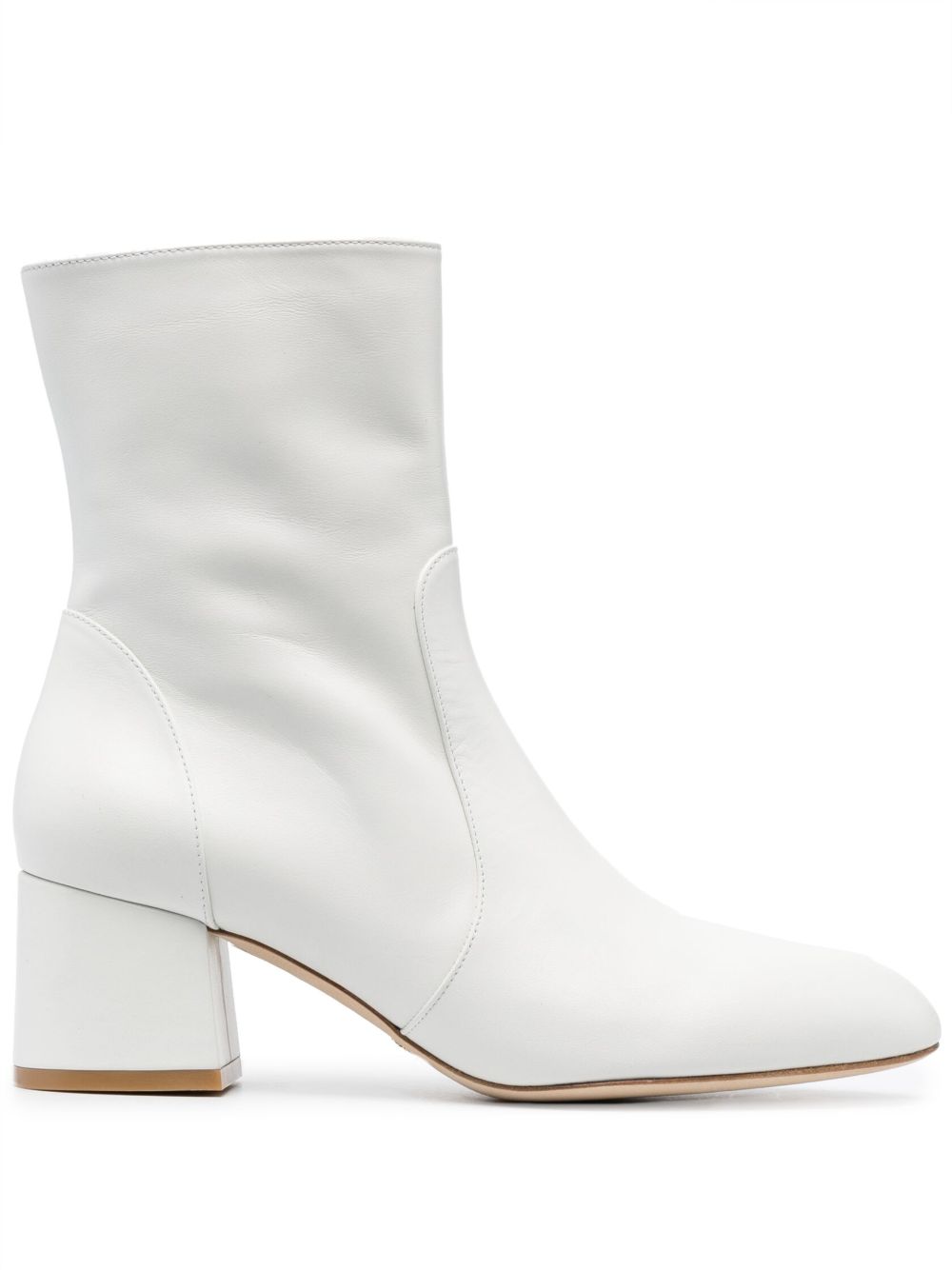 Stuart Weitzman Flareblock 中跟皮质短靴 - 白色