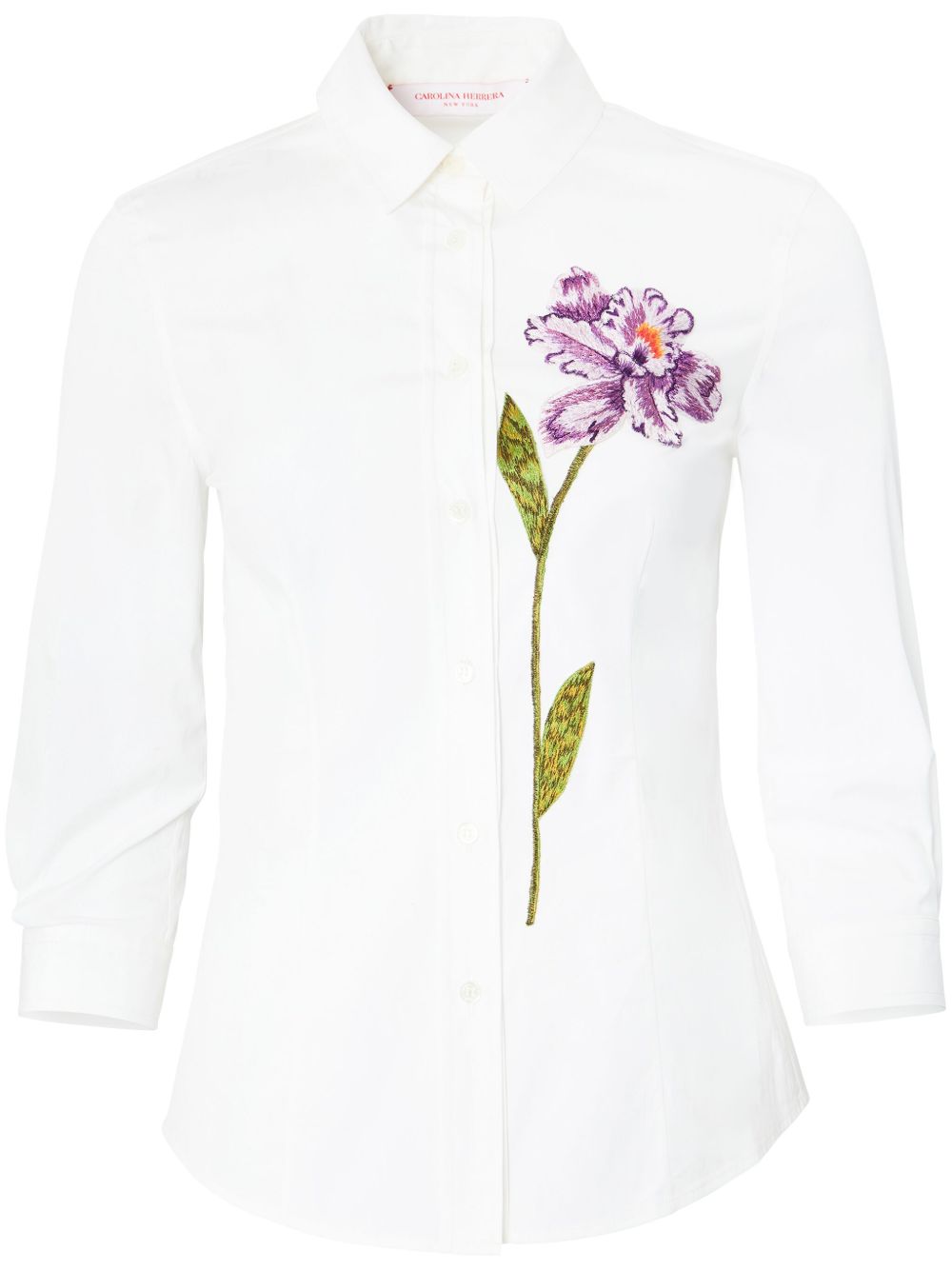 Carolina Herrera 花卉刺绣棉衬衫 - 白色