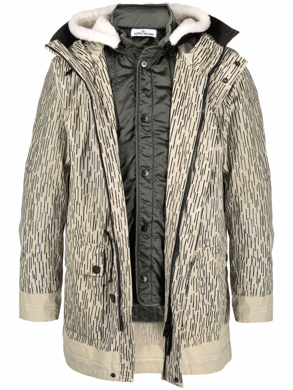 Stone Island Rain Camo 印花分层式派克大衣 - 中性色