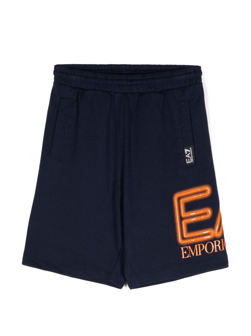 Ea7 Emporio Armani logo浮雕棉运动短裤 - 蓝色