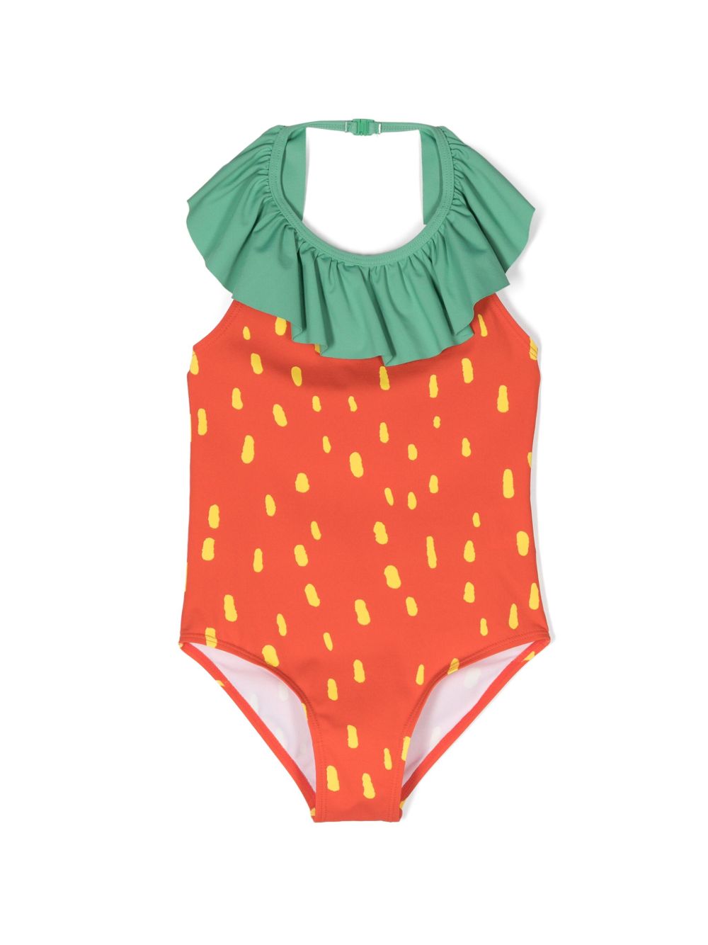 Stella McCartney Kids 荷叶边细节连体泳衣 - 红色