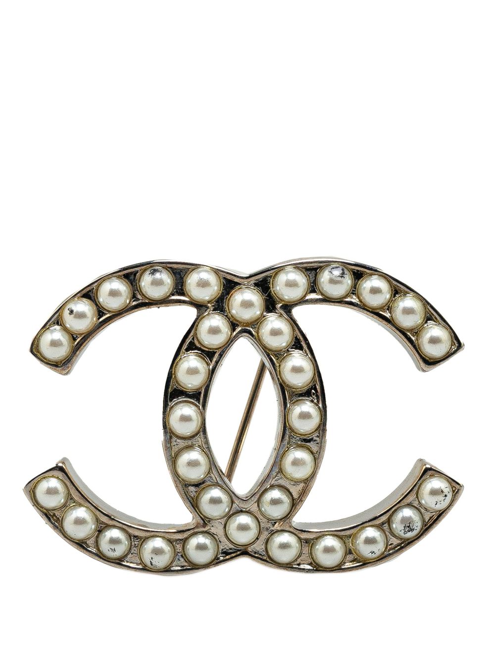 CHANEL Pre-Owned CC 人造珍珠装饰胸针（1900年代典藏款） - 银色