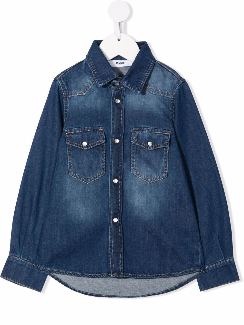 MSGM Kids logo印花牛仔衬衫 - 蓝色