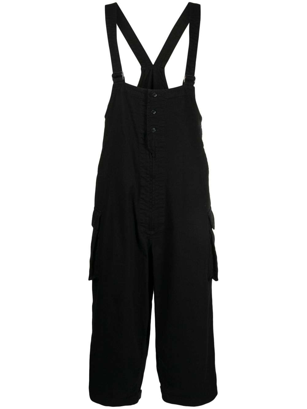 Yohji Yamamoto 短款无袖棉背带裤 - 黑色
