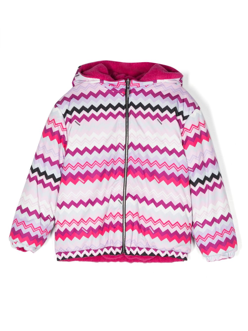 Missoni Kids Z字形图案连帽飞行员夹克 - 粉色
