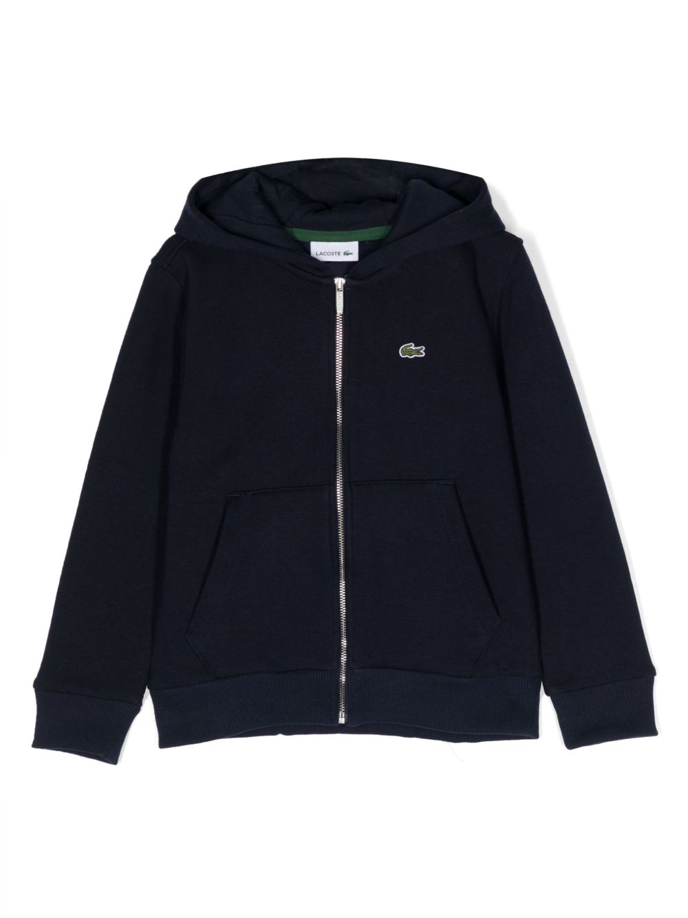 Lacoste Kids logo刺绣拉链连帽衫 - 蓝色