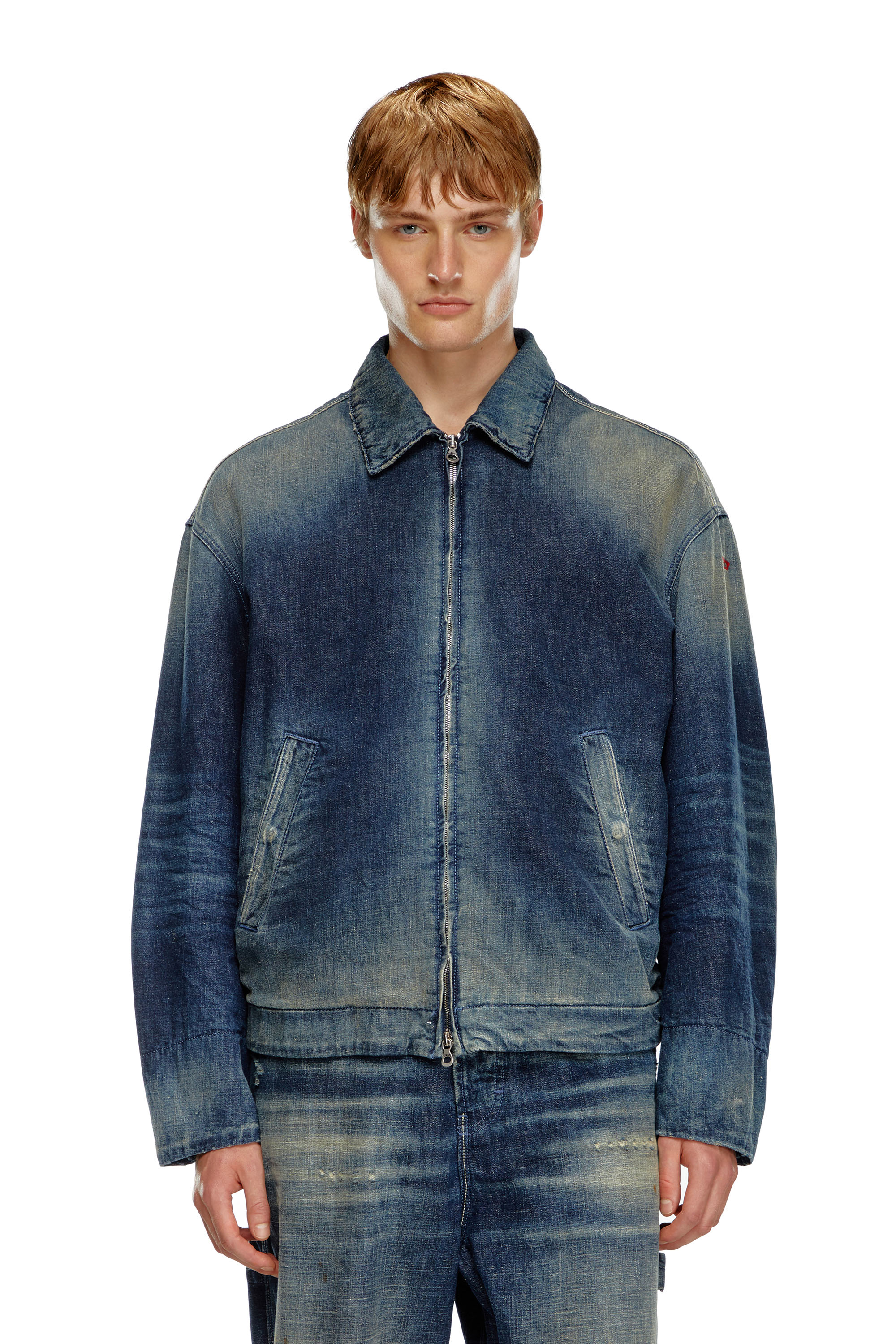 Diesel - Padded jacket in utility-style denim - Denim Jackets - Man - Blue