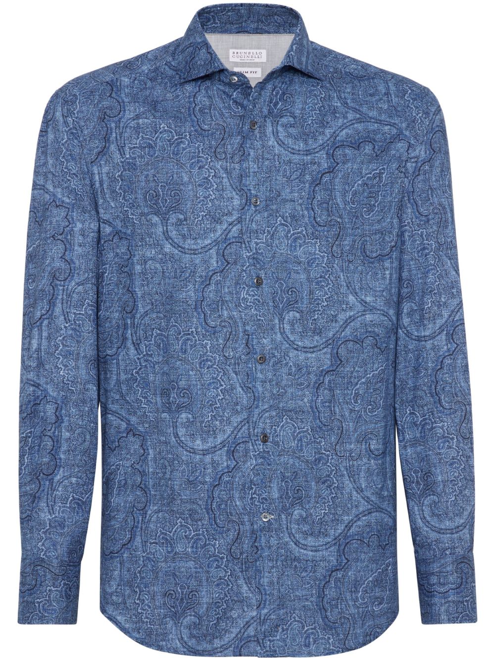 Brunello Cucinelli 图案提花棉衬衫 - 蓝色