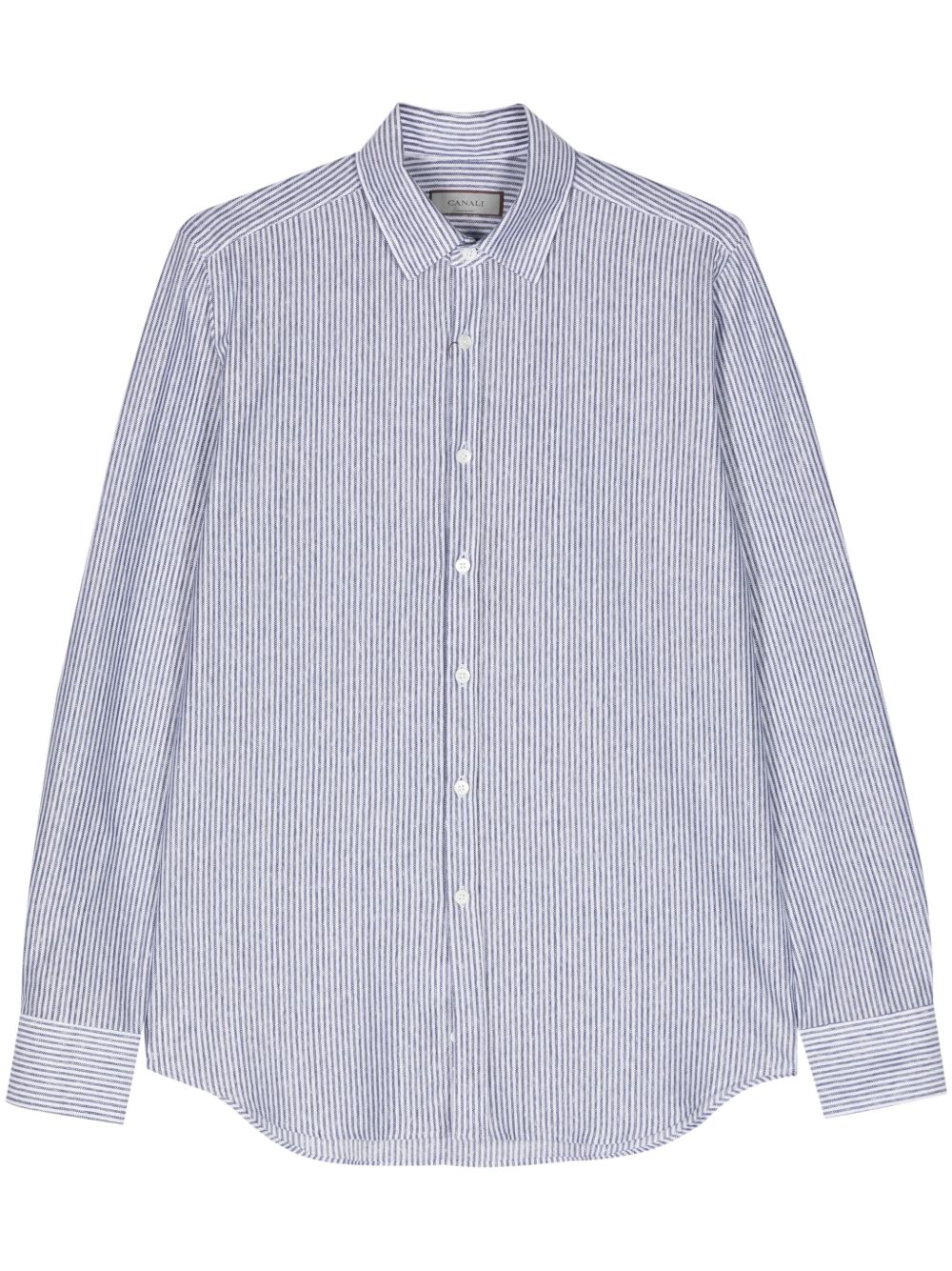 Canali 条纹棉亚麻衬衫 - 蓝色