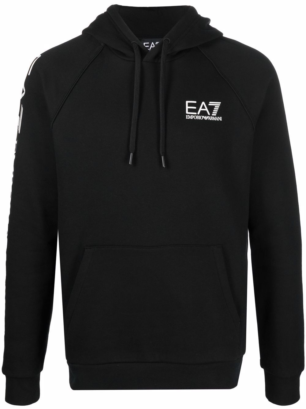 Ea7 Emporio Armani logo印花棉质连帽衫 - 黑色