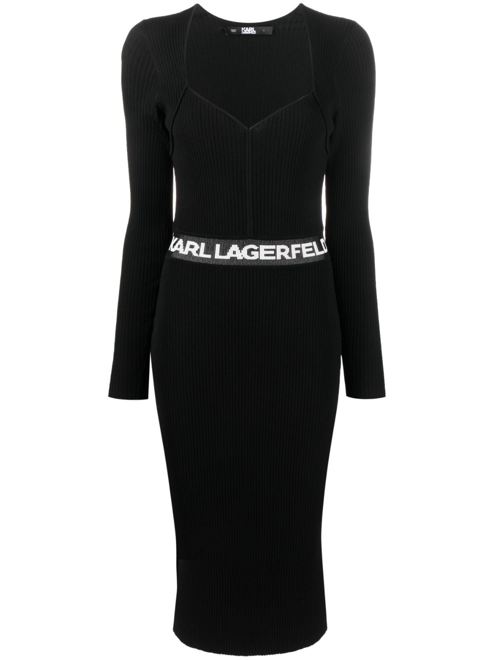 Karl Lagerfeld logo印花罗纹连衣裙 - 黑色