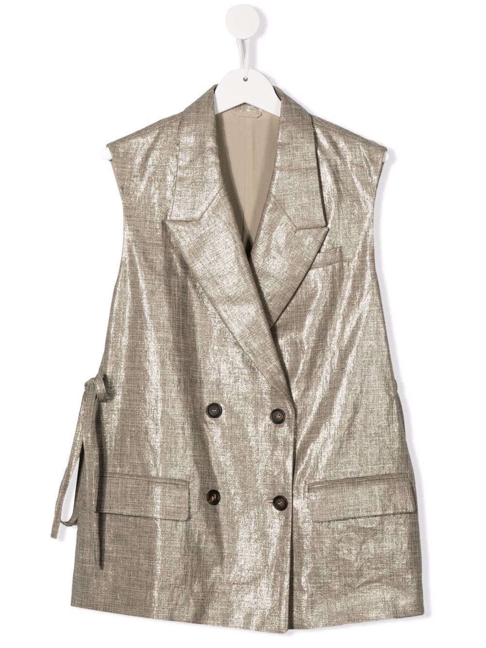 Brunello Cucinelli Kids 双排扣马甲 - 金色