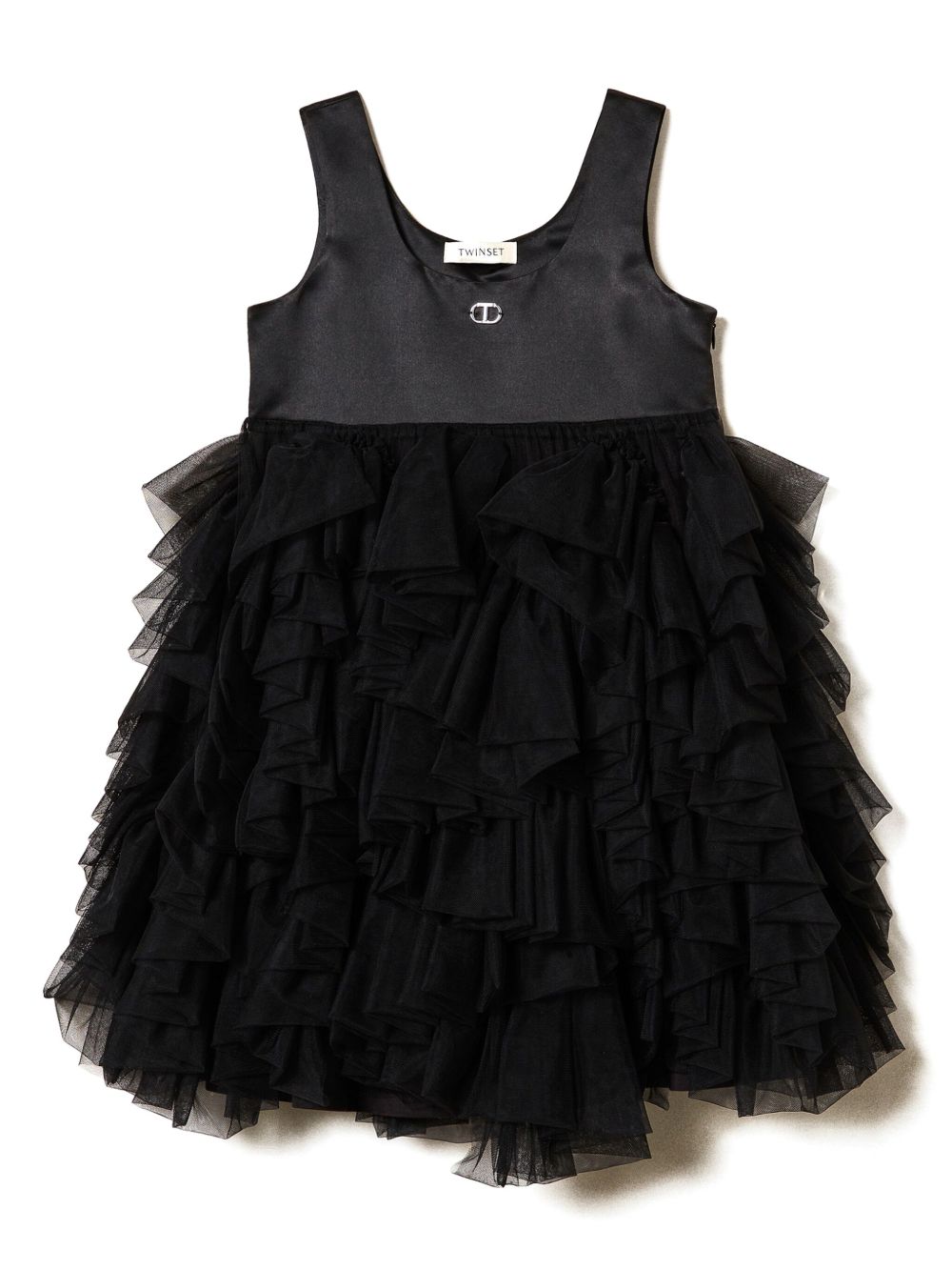TWINSET Kids 荷叶边薄纱连衣裙 - 黑色
