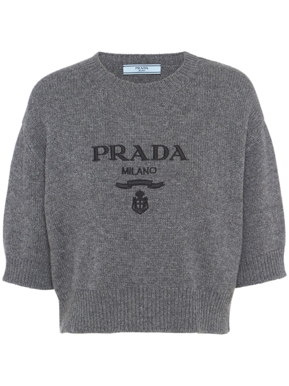 Prada logo嵌花短款羊毛毛衣 - 灰色