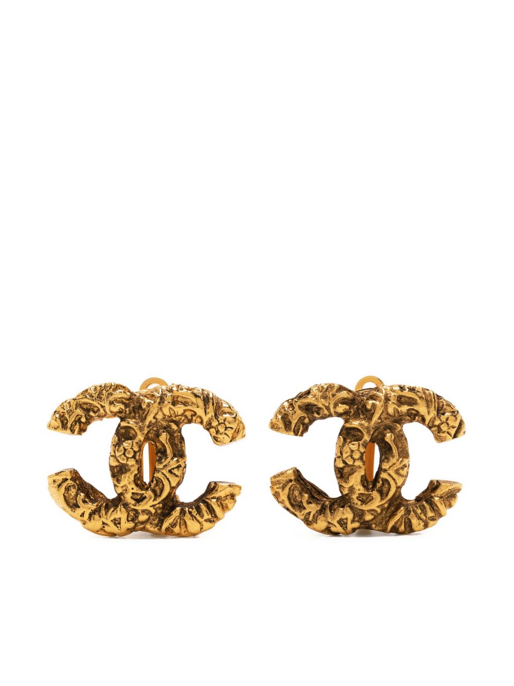 CHANEL Pre-Owned CC 巴洛克图案夹扣式耳环 - 金色