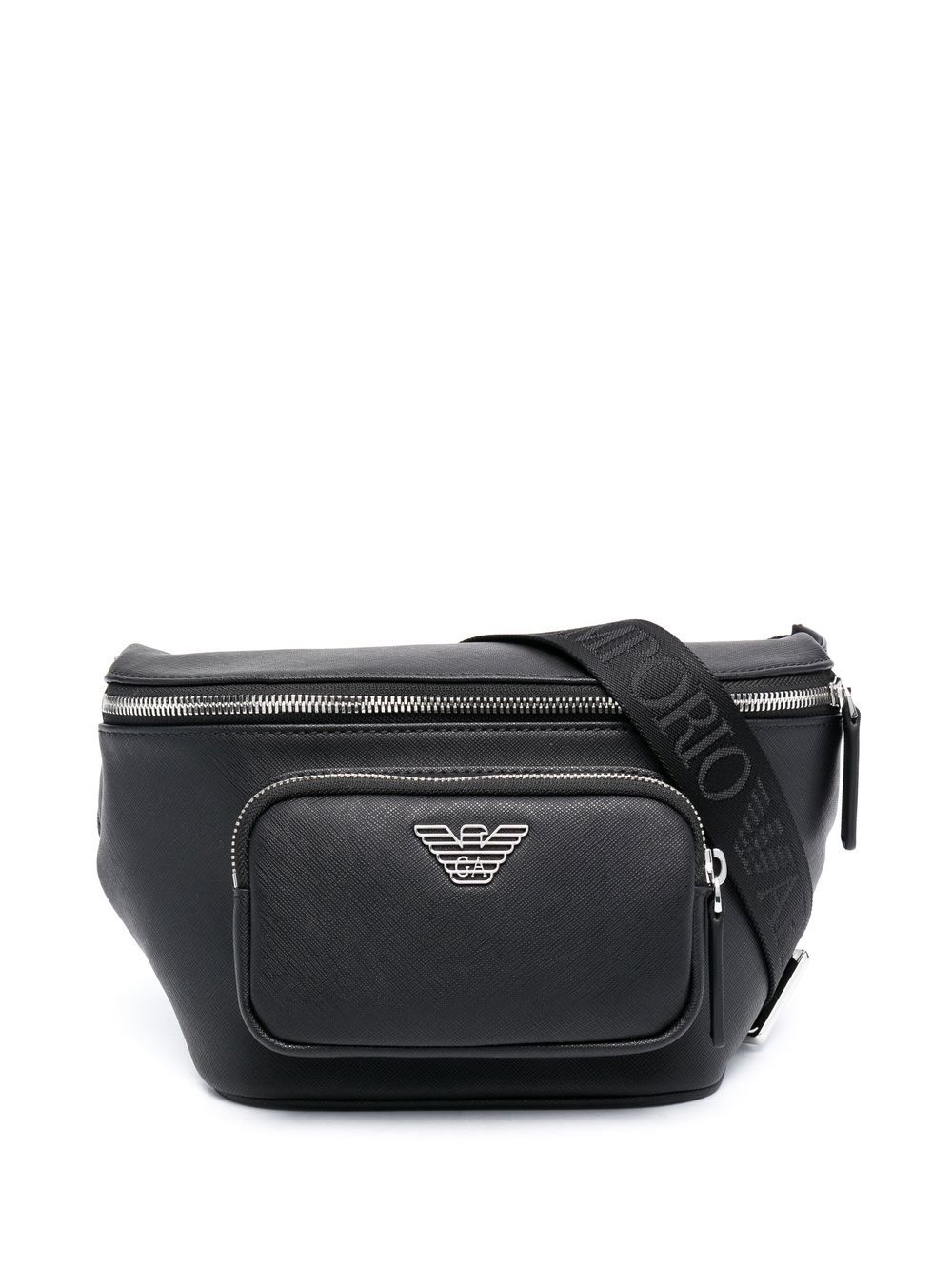 Emporio Armani logo标牌皮质手提包 - 黑色