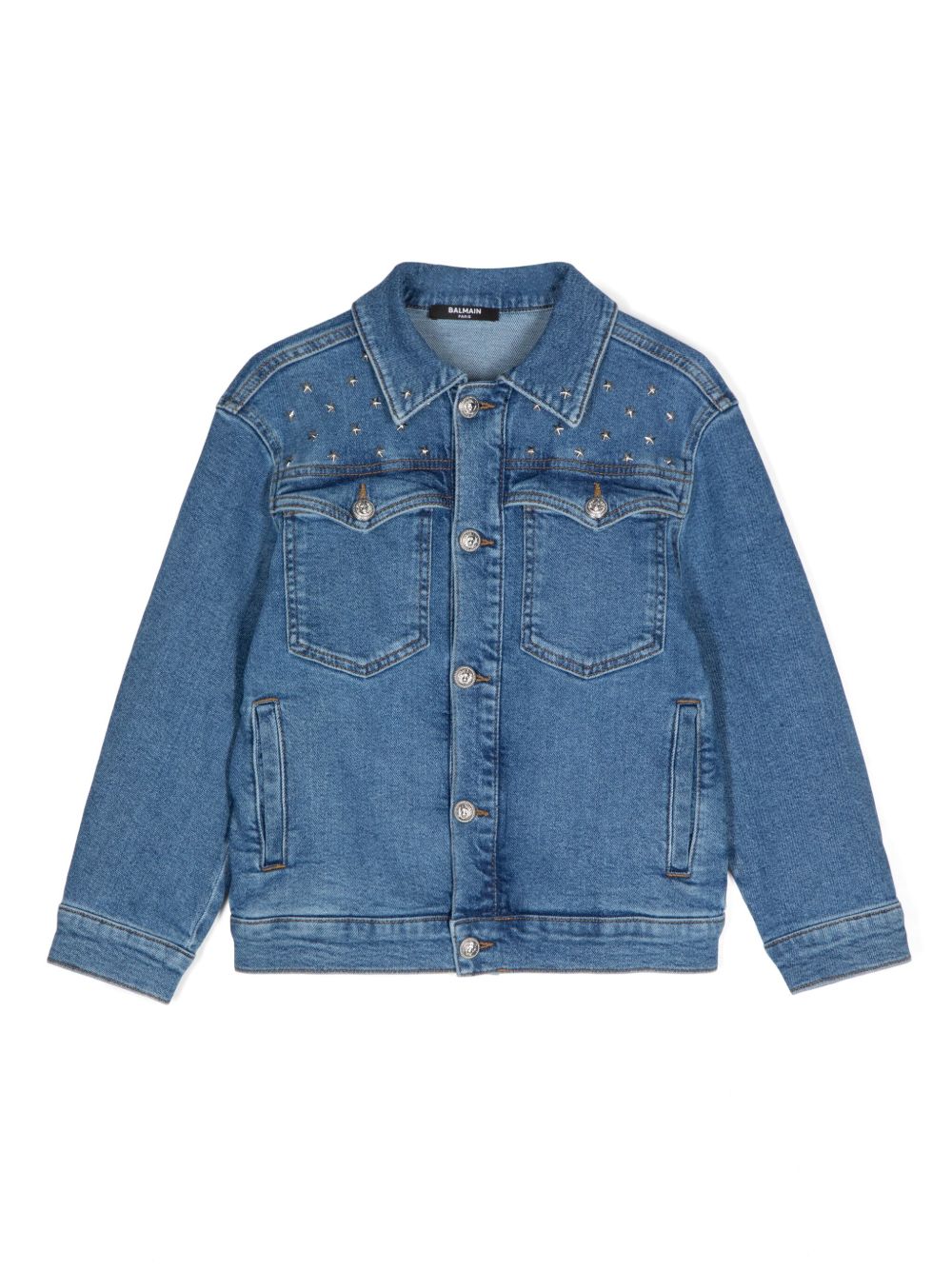 Balmain Kids 银色边饰牛仔夹克 - 蓝色